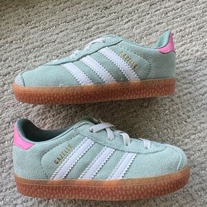 Toddler Adidas Gazelle Green Sneakers with Pink Accents